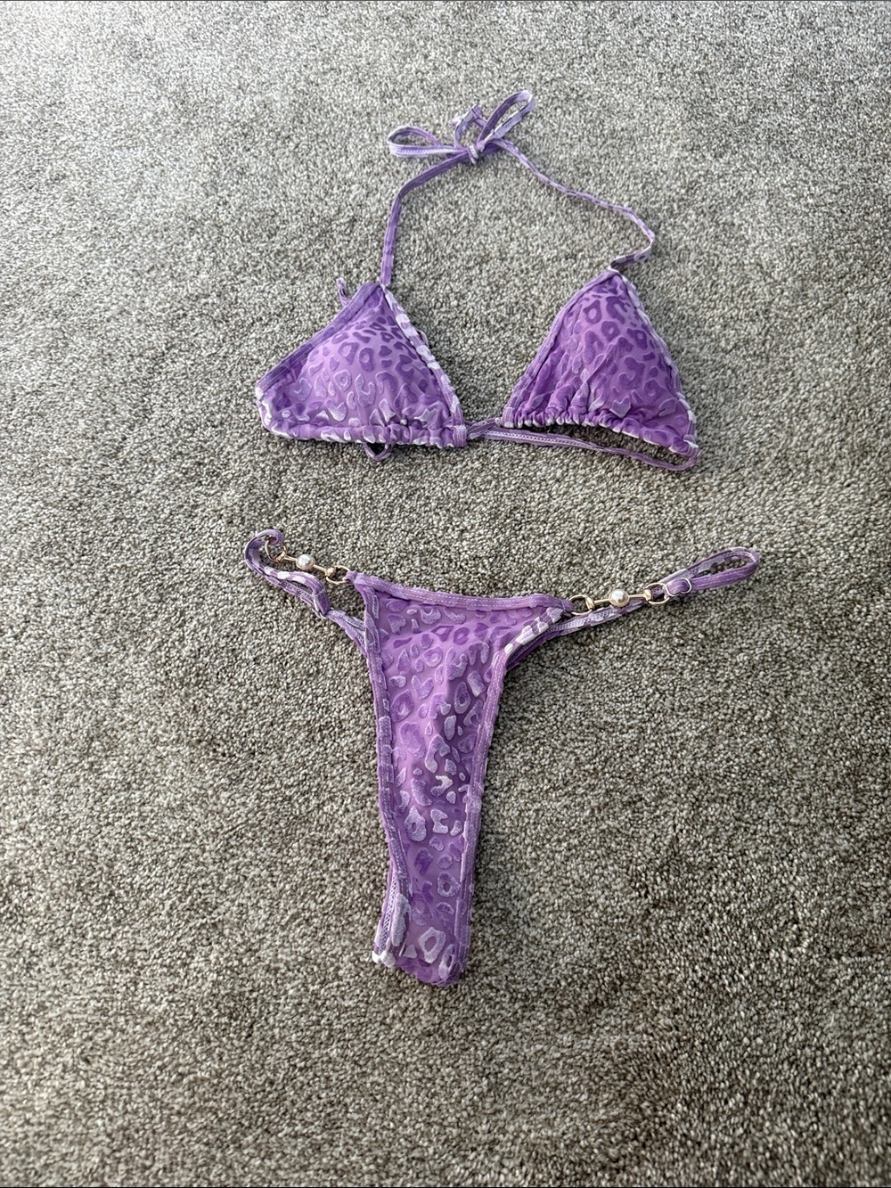 Purple Leopard Print Triangle Bikini Set